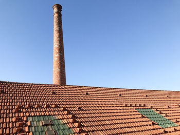 Low angle view of bell tower against clear sky