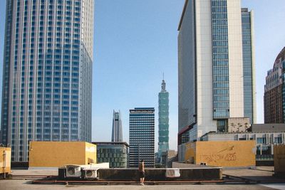 Low angle view of buildings against clear sky