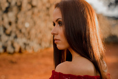 Close-up of thoughtful young woman