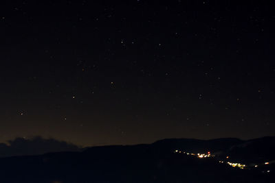 Scenic view of silhouette mountain against sky at night