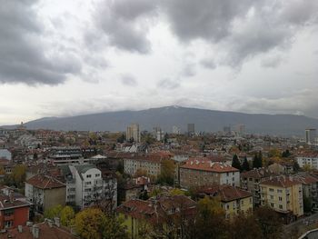 High angle view of townscape against sky