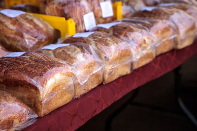 Close-up of bread for sale at market stall