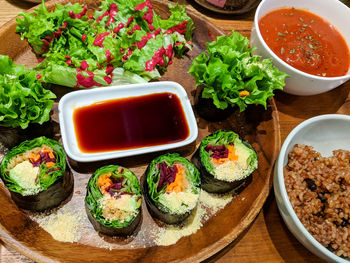 High angle view of food on table