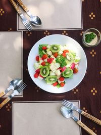 Directly above shot of salad in plate on table