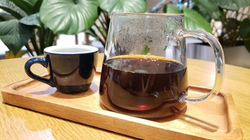 Close-up of coffee cup on table