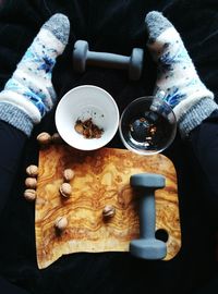 High angle view of breakfast on table