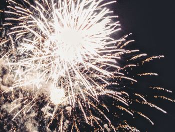 Low angle view of firework display at night