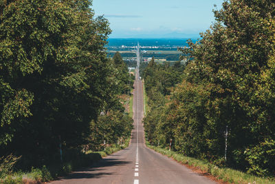 Empty road amidst trees against sky