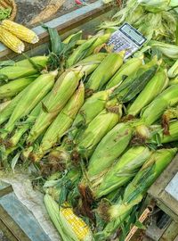 High angle view of vegetables for sale at market