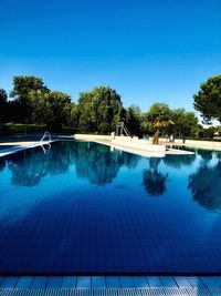 Reflection of trees in swimming pool