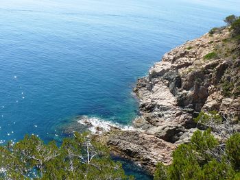 High angle view of calm blue sea