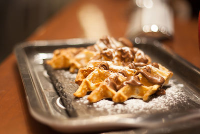 Close-up of dessert in plate on table