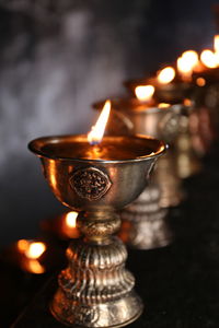 Close-up of diya in temple