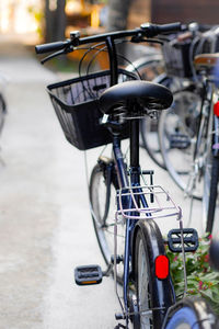 Bicycle parked on street in parking lot