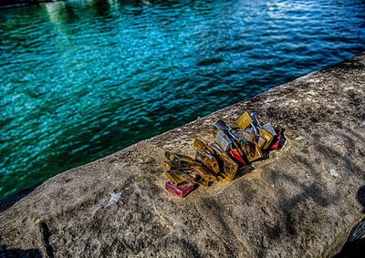 High angle view of rocks in sea