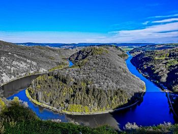 Panoramic view of lake against blue sky