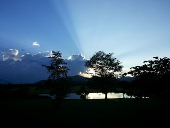 Silhouette trees on landscape against sky