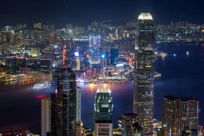 Illuminated buildings in city at night