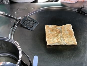 High angle view of meat on table