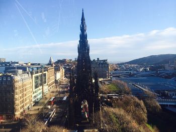 Buildings against cloudy sky