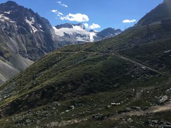 Scenic view of landscape and mountains against sky