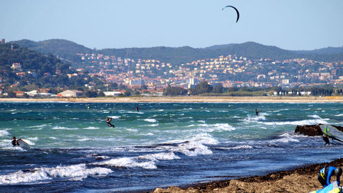 Scenic view of sea against clear sky