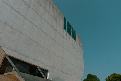 Low angle view of building against clear blue sky