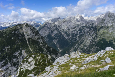 Beautiful hiking trail in a valley of seven lakes in triglav national park, slovenia