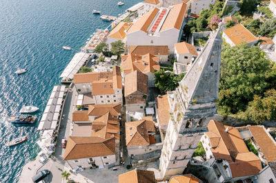 High angle view of buildings in city
