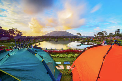 Tent against sky