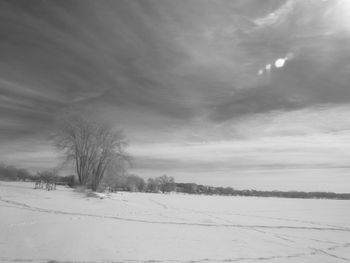 Snow covered field against sky