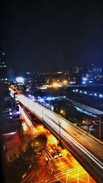 Light trails on road at night