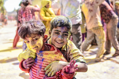 Portrait of happy boys outdoors