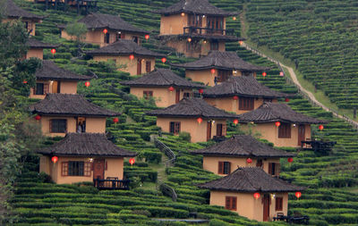 High angle view of buildings in city