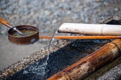 High angle view of running water from bamboo