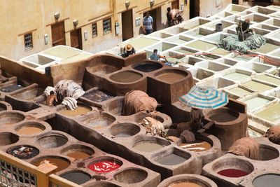 High angle view of containers