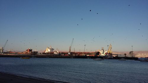 View of harbor against sky