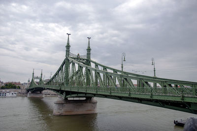 Bridge over river against cloudy sky