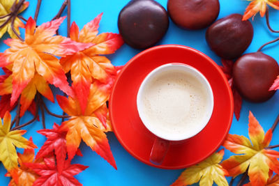 High angle view of coffee on table