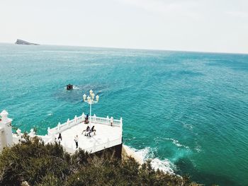 High angle view of sea against clear sky