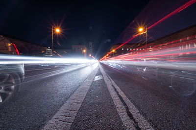 Light trails on city street at night