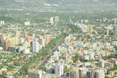 High angle view of modern buildings in city