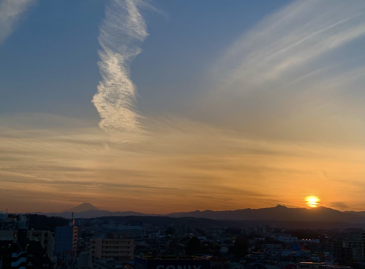 TOWNSCAPE AGAINST SKY DURING SUNSET IN CITY