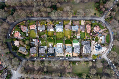 High angle view of buildings in city