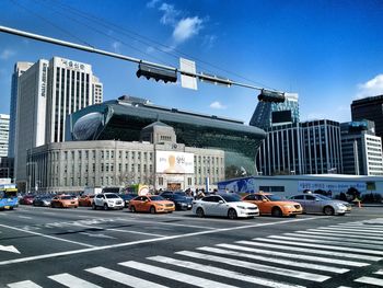 City street against blue sky