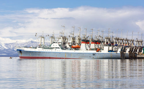 Fishing seiners near the pier in avacha bay in kamchatka