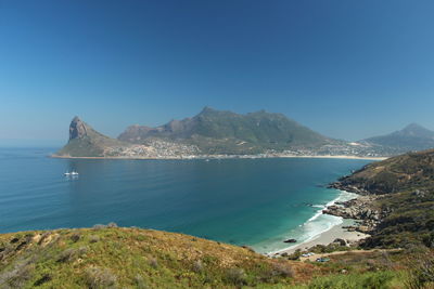 Scenic view of sea against blue sky