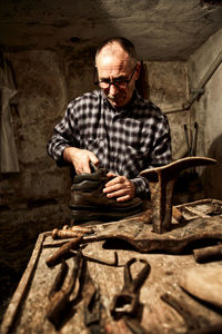 Man working on wood