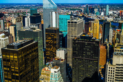 High angle view of buildings in city