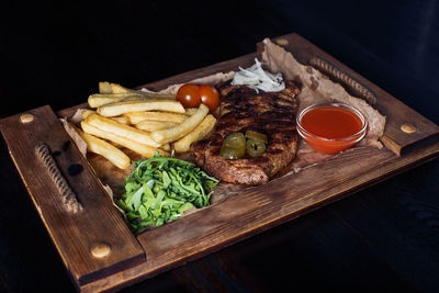 High angle view of food on table